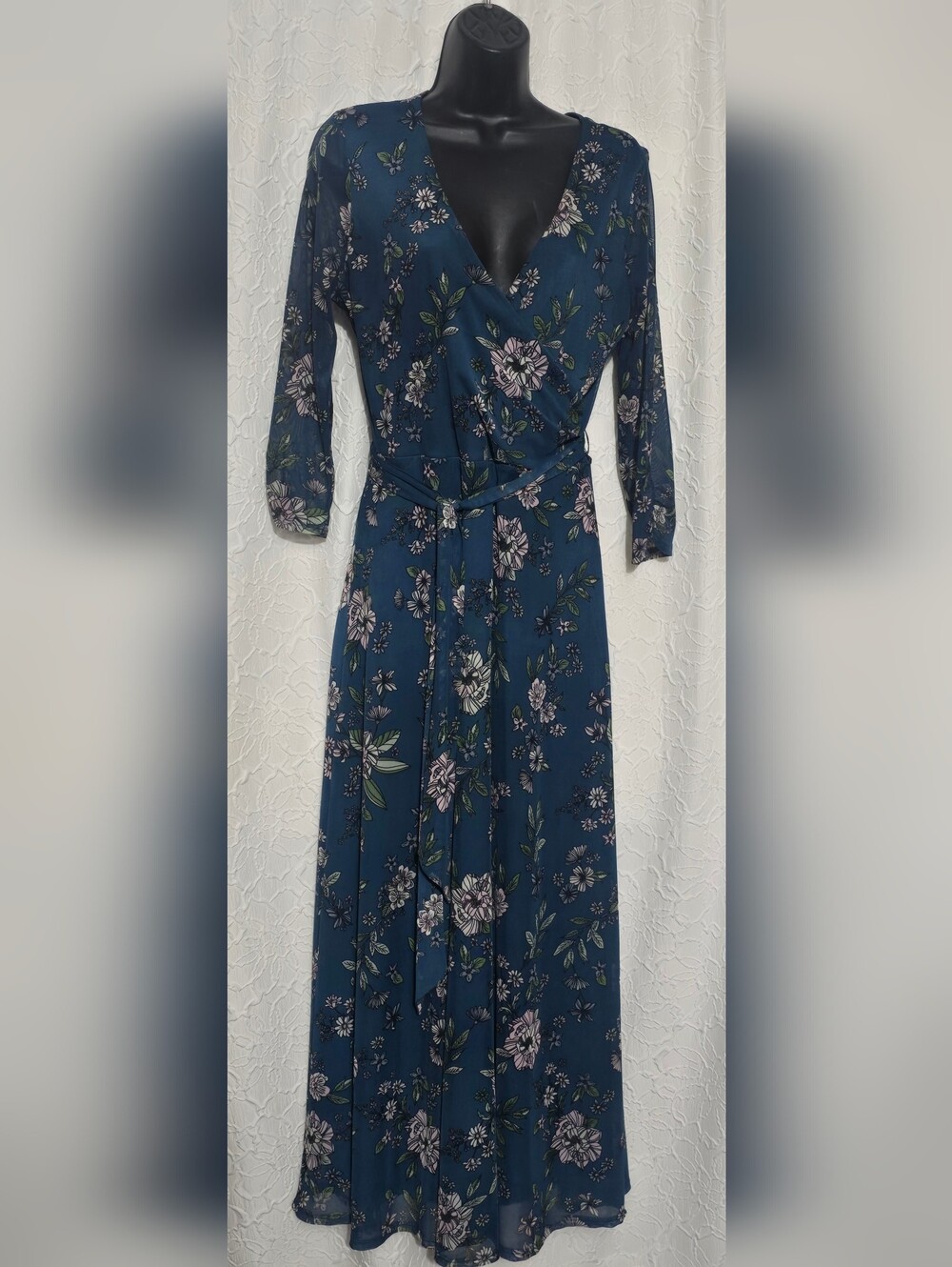 Allison Brittany Petite Blue Floral Surplice Top Boho Maxi Dress Size Petite M